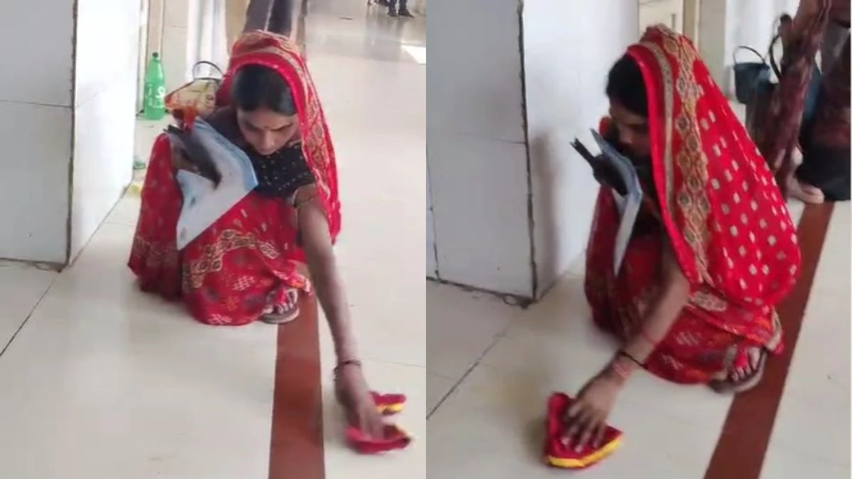 सरकार अस्पताल में शर्मनाक घटना: महिला को गोद में बच्चा लेकर फर्श साफ करना पड़ा